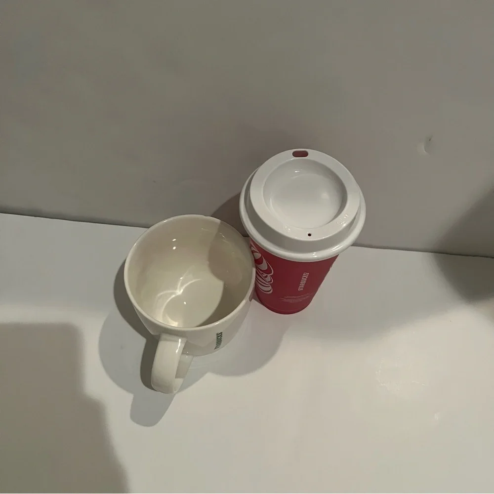 Starbucks Mug Red Reusable Tumbler and White Mug Cup Set